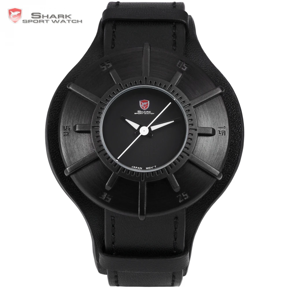 Silky Shark Sport Watch Men Watches Brand Luxury Hodinky Black 3 D Dial Military Quartz Genuine Leather Strap Male Clock /SH482