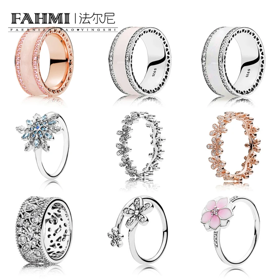 

FAHMI New Style 925 Sterling Silver DIY Sparkling Sheets Rings With Clear CZ For Women Luxury Original Fine Gift Jewelry JZ001