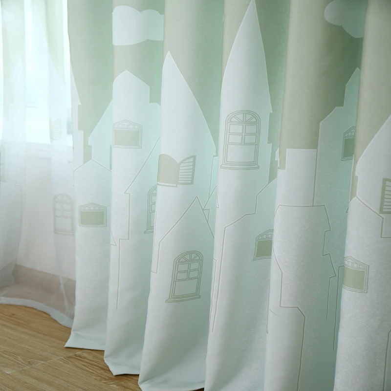 Прекрасный мультфильм замок облако узор законченные затемненные шторы для детей гостиная спальня панельные шторы wp126#30 - Цвет: Green Cloth