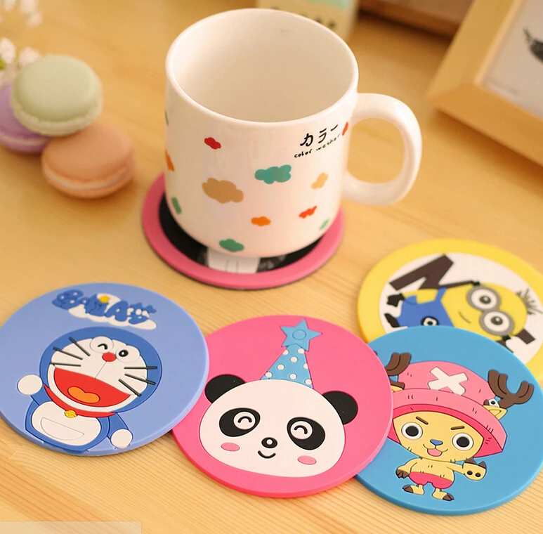 100PCS New Design Round Silicone Coasters Cute Cartoon Tea Coasters Cup Mat Home Drink Placemat
