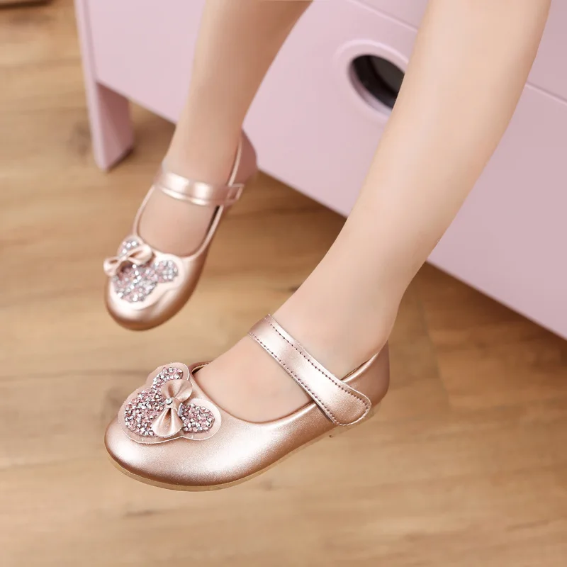 Girls leather shoes children casual shoes 3-12 years old spring and autumn new fashion sequin bow kids princess shoes soft sole