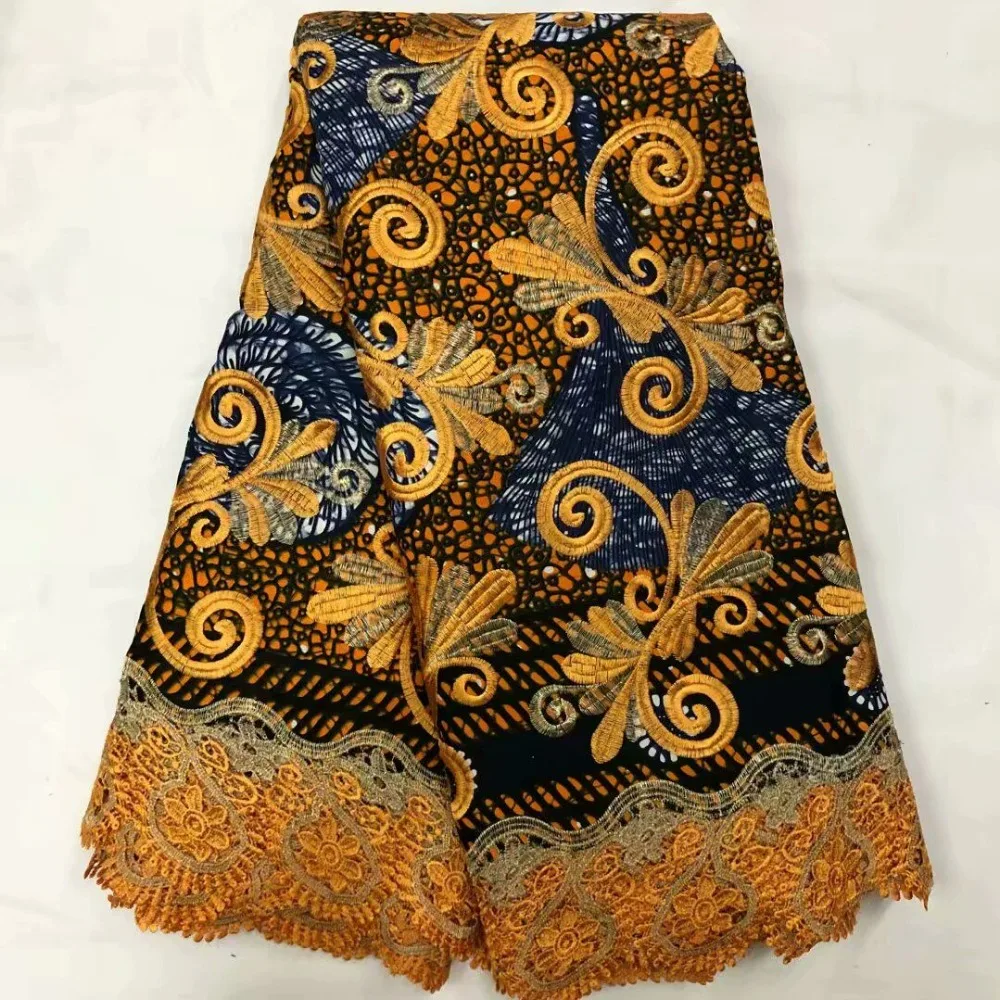 

Hot sales hollandis wax mix lace fabrics african wax with cotton lace/High quality ankara print wax mix embroidered lace!OT-3830