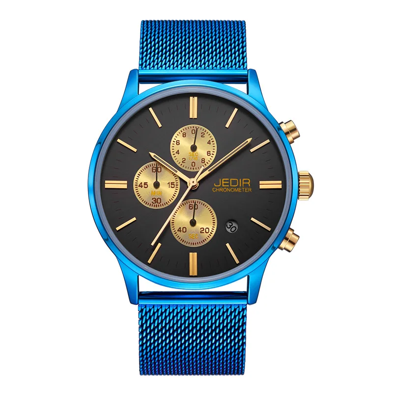 blue gold Горячая Распродажа, модные мужские часы, люксовый бренд, хронограф, кварцевые аналоговые часы с датой, 3 АТМ, водонепроницаемые золотые часы, подарки для мужчин - Цвет: blue gold