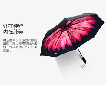 

Super light creative sunscreen umbrella Korean female Daisy folding umbrella black rubber anti UV sunshade Personality Painting