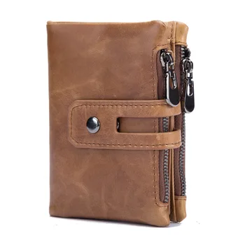 

Double Zipper Large Capacity Wallet RFID Oil Wax Leather Wallet Anti Theft Fashion Casual Short Mens Purse