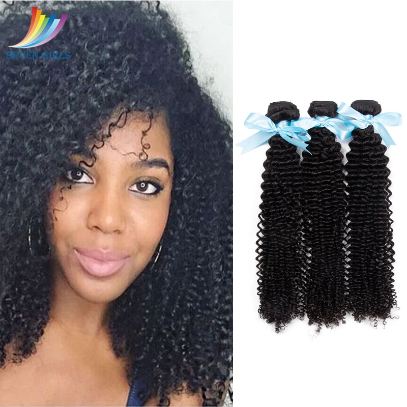 Sevengirl Kinly кудрявые натуральные волосы 3 пучка перуанские 100% человеческие волосы наращивание волос 10-30 дюймов для черных женщин