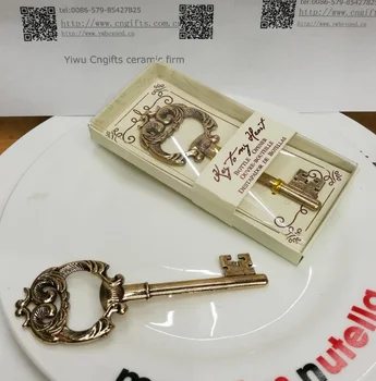 

50pcs Wedding Favors Gifts Antique Gold Key to My Heart Retro Key Beer Bottle Opener DHL Free Shipping wen6429
