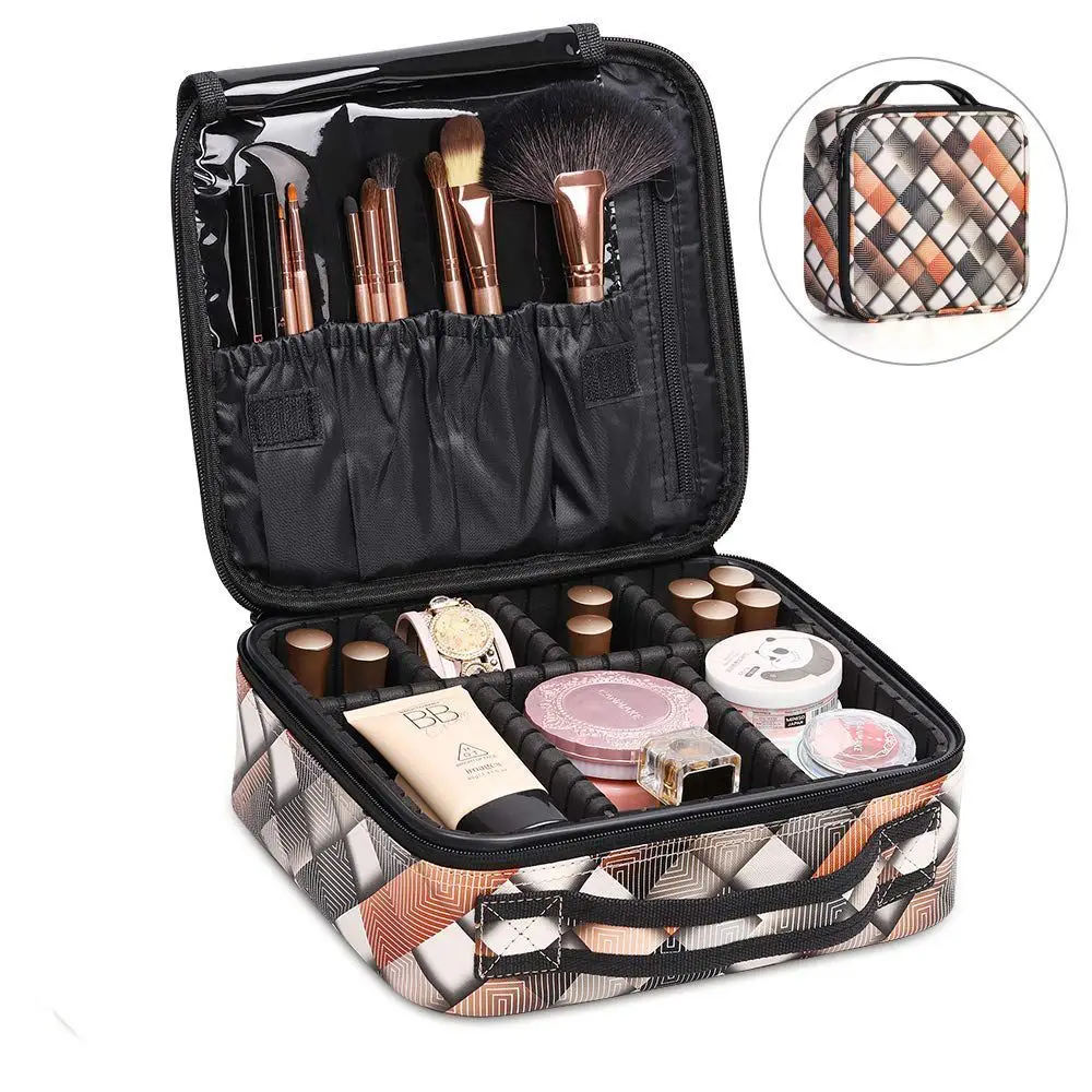 

Travel Makeup Bag Portable Makeup Train Case Mini Cosmetic Organizer Bag with Adjustable Dividers Perfect for Girl and Women