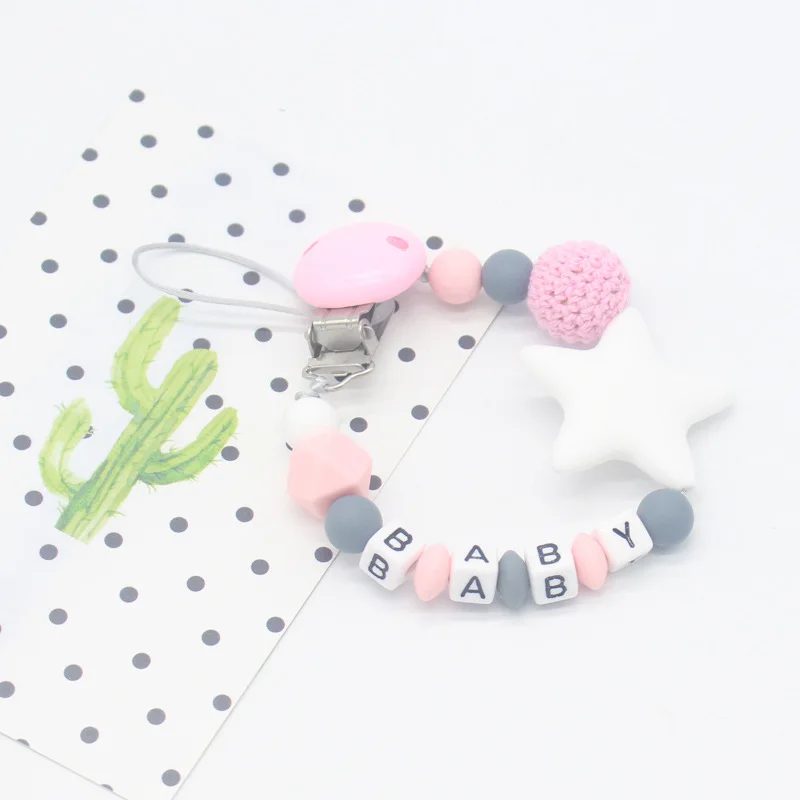 Новая силиконовая Детская Соска-пустышка с зажимом в форме буквы DIY красочная Соска-пустышка с цепочкой для прорезывания зубов для детей жевательная игрушка держатель с зажимом для соски-пустышки