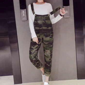

Casual Womens Camo Overalls Jeans Rompers Fashion Women Hole Overall Denim Boyfriend Ripped Jeans Jumpsuit Loose high waist jean