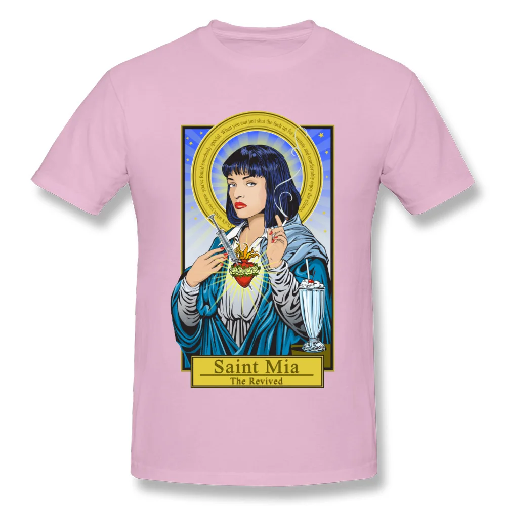 saint-mia-pulp-fiction190618 Print Tops Shirts Short Sleeve for Men Cotton Labor Day Crew Neck T Shirt Casual Tops Shirts Newest saint-mia-pulp-fiction190618 pink