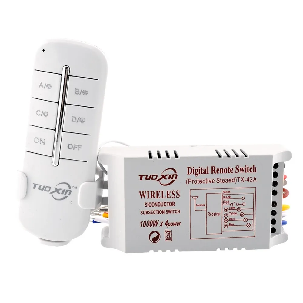 

AC 110V 4 Channels Way Digital Wireless Light Lamp Home Wall Corridor Switch Splitter Box Remote Control