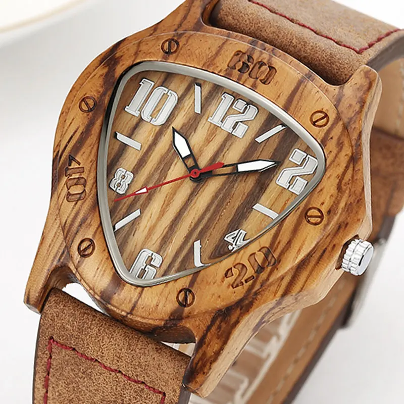 Buy Fashion Men Wood Watch Unique Triangle Design Mens