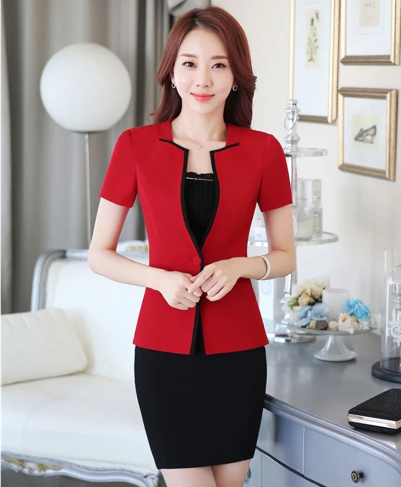 Ladies OL Styles Skirt Suits Professional Elegant Red Fashion Jackets And Skirt Summer Ladies Blazers Outfits Set