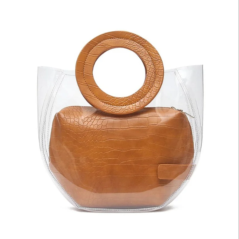 

Japanese and Korean Fashion Hobo Bucket Bag PVC Transparent Composite Bag Handbag Women's Bag
