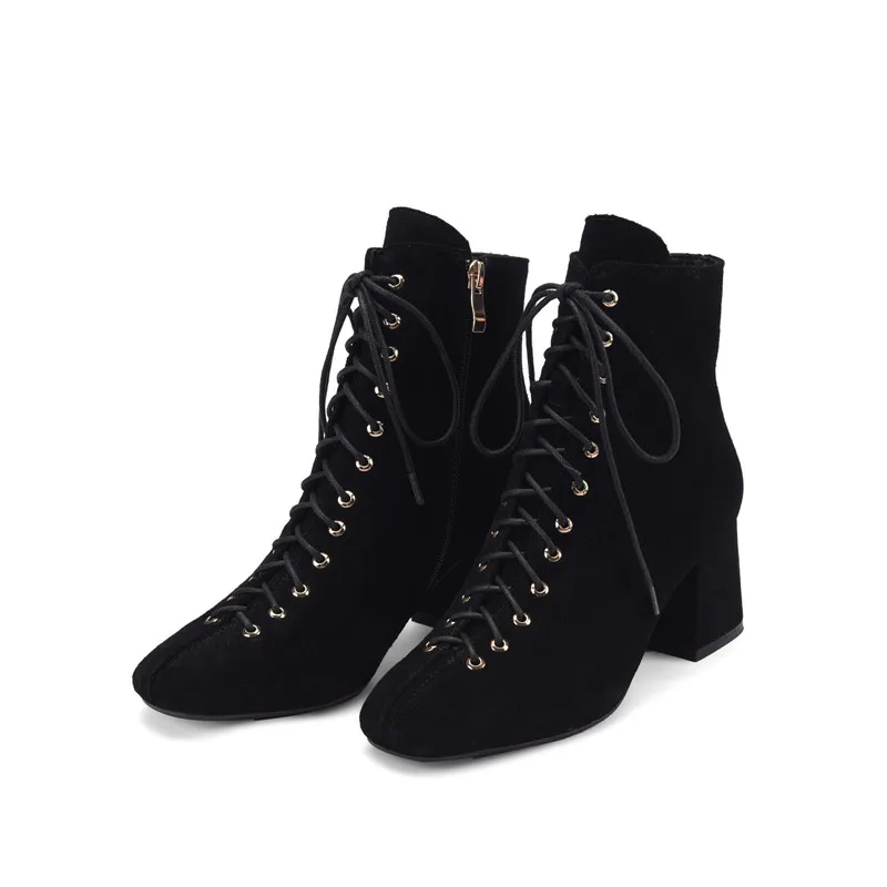 Square Zip Botas Cargadores Señoras Mujer Moonmeek Gamuza Cruz Moda Apricot Negro Botines negro Altos Atada Tacones Toe Para De Cuadrados Las Uwa78Ygqa