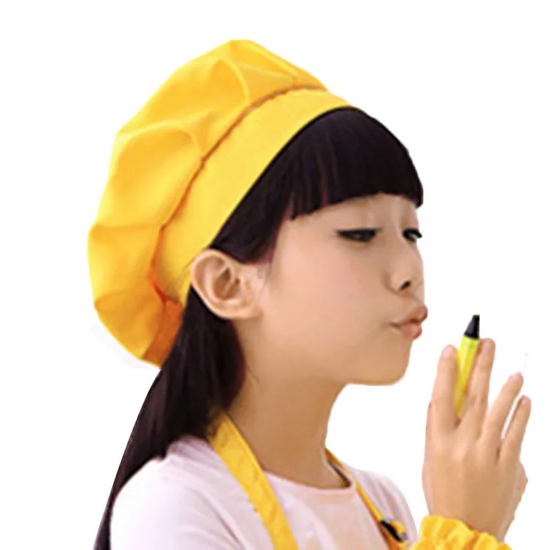 

2018 New Cute Children Kids Girls Child Hat Cooking Baking Kitchen School Children Bib Headwear Solid Caps DIY Painting