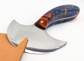 

1pc 75mm Leather Craft Original Colored Hardwood Handle Swiss High-grade Steel Round Blade Knife Cutter Tool - Sewing Stitching