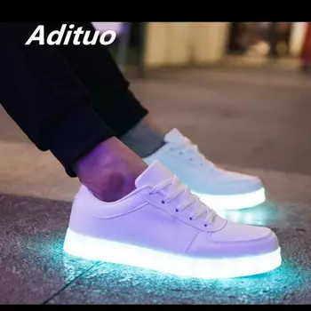 

Spring Autumn Fashion Style Lover White Glowing Shoes Men Low-Top Led Shoes Adults Anti-Slip Luminous Sneakers with USB Charging