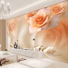 Европейский стиль 3D стерео Желтая роза Лебедь фото фрески обои Гостиная ТВ диван, домашний декор настенная Ткань Водонепроницаемая настенная бумага