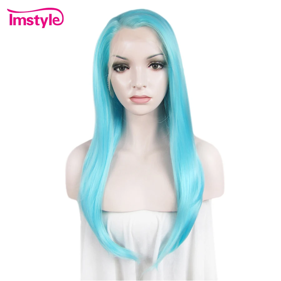 

Imstyle Lace Front Wig Straight Blue Long Wigs For Women Heat Resistant Synthetic Lace Wig Cosplay Party 24 Inches