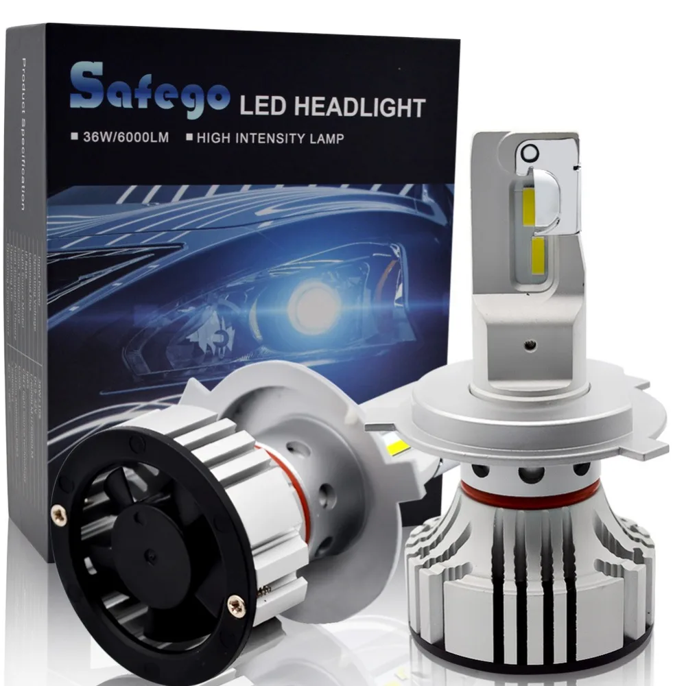 

Safego 36W H4 Hi/Lo H7 H8 H9 H11 Car LED Headlight Kit Bulbs 9005 9006 4 Super Bright LED Chips Auto Bulb White 6000K