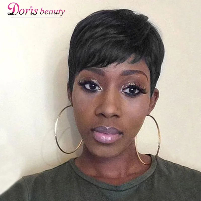 Doris beauty Synthetic Black Short Women Wig Straight Wigs for Women Natural Hair Heat Resistant Wigs with Bangs