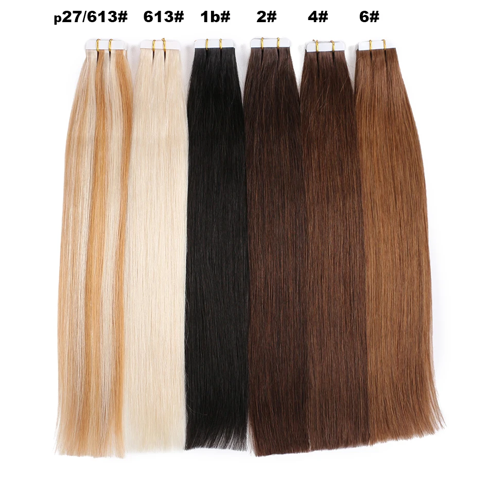 BHF Tape In Human Hair Extensions Double Drawn Tape Hair Extensions Human 20pcs Remy European Straight hair all colors