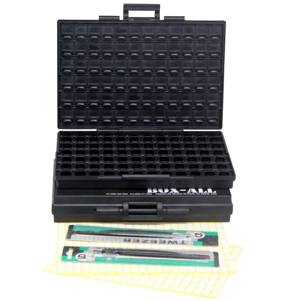 AideTek ESD Safe SMD storage IC resistor Box W/ Bins Anti-statics SMT Box Organizer Transistor Diode plastic toolbox 2BOXALLAS