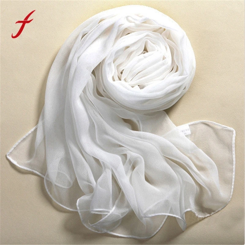 

2017 Summer Beach Style Silk Scarf Polyester Pure White Soft Thin Oblong Scarf Shawl Scarfs For Ladies echarpes foulards femme