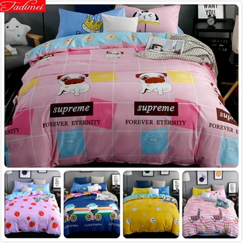 

3/4 pcs Bedding Set Cute Dog Kids Bedclothes 1.2m 1.5m 1.8m 2m Flat Sheet Bed Linens King Queen Double Size Duvet Cover Bedlinen