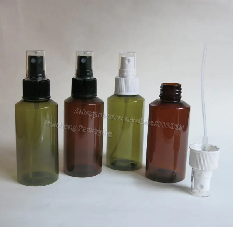 

20 x 100ml Empty Plastic Bottle with Fine Mist Sprayer, Spray Top PET Bottle, 3.34 oz Amber & Green Plastic Container
