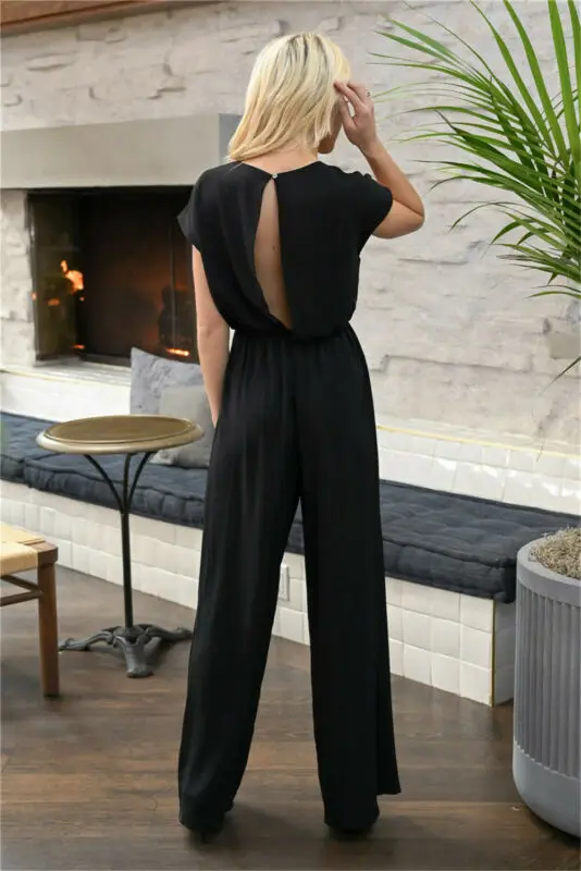Womens Clubwear Playsuit Bodysuit Party Jumpsuit Romper V Neck Short Sleeve Ladies Casual Simple Chiffon Long Trousers new