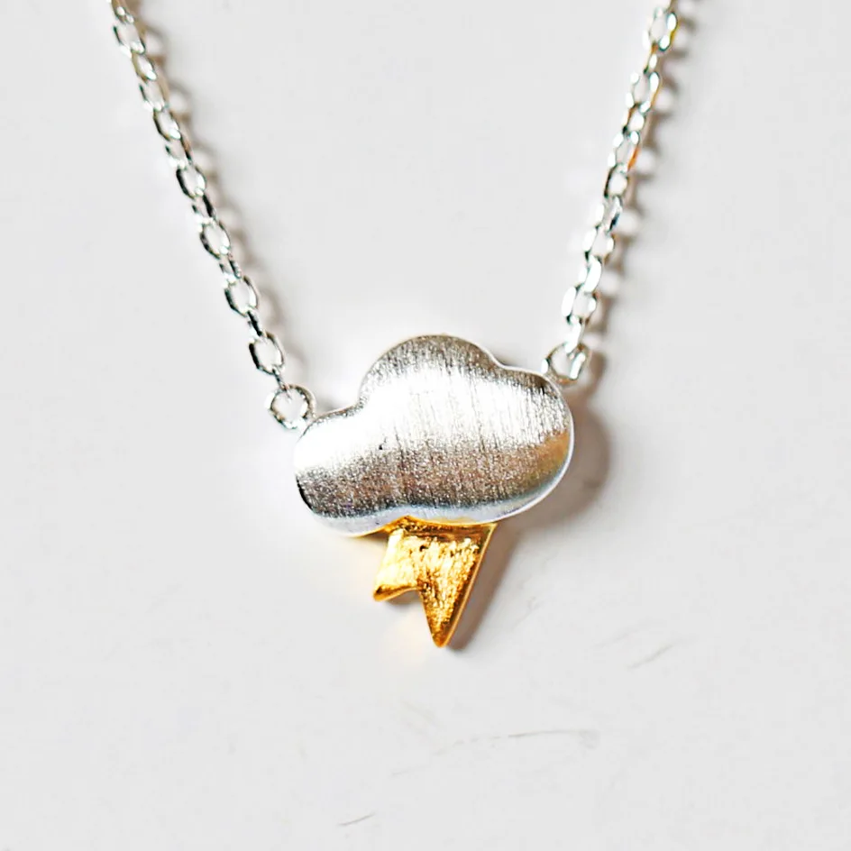 lightning weather cloud necklace 100 925 Sterling silver clavicle