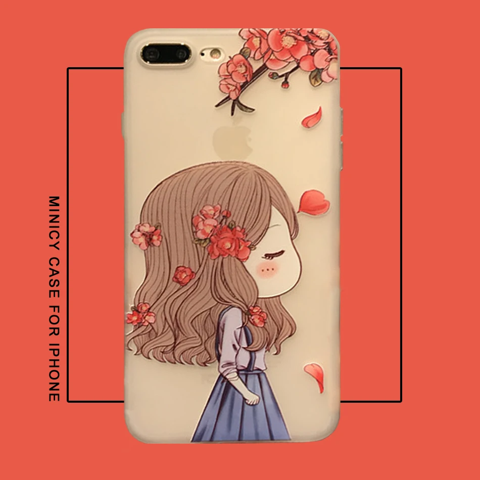 3D Relief Flower girl Luxury Cases For iPhone 7 6 6S Plus TPU Silicone Rubber Soft Cover Case 8 | Мобильные телефоны и