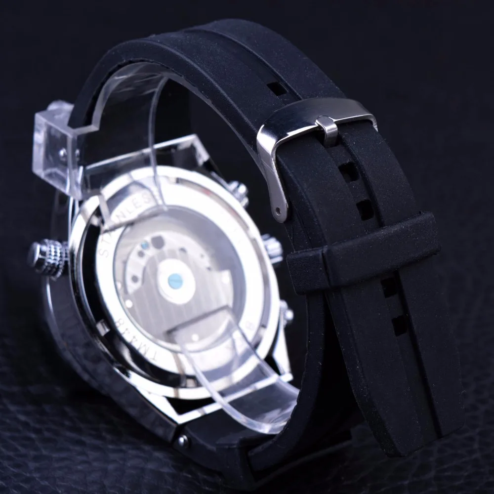 Jaragar Mens Watches Luxury Automatic Fashion Sport Watch Shark Lines Design Rubber Band Tourbillion Display Calendar
