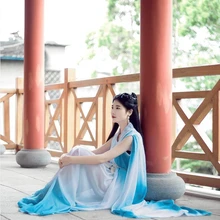 Чистый белый шифоновый костюм феи hanfu для фотографии или для выступления из цветков персикового дерева костюм феи