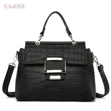 Женская кожаная сумка высокого качества, черная женская сумка с аллигатором, классическая женская сумка на плечо, брендовая дизайнерская Прямая