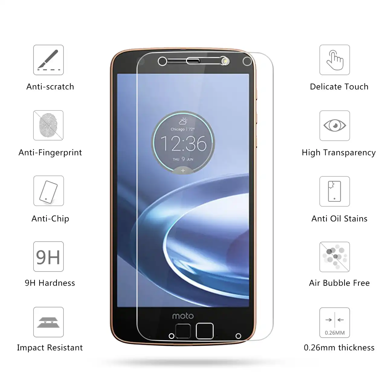 Premium Tempered Glass Screen Film 100 PCS 0.26mm 9H 2.5D Tempered Glass Film for Motorola Moto G6 Plus Anti-Scratch Screen Protector