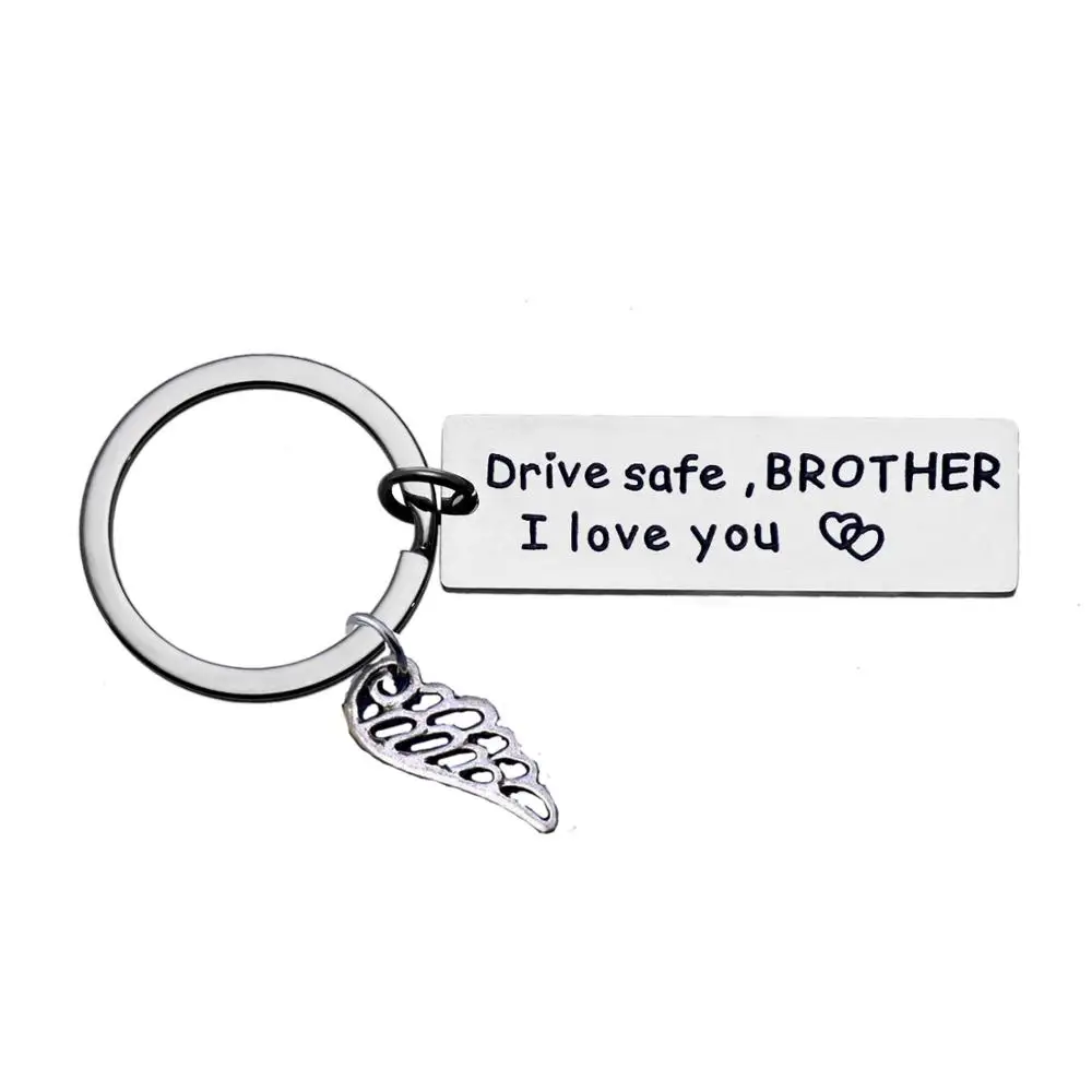 

12PC Fashion Drive Safe Brother I Love You Keyring Angel Wing Pendant Keychain Best Friend Car Keyholder Key Rings Gift Jewelry