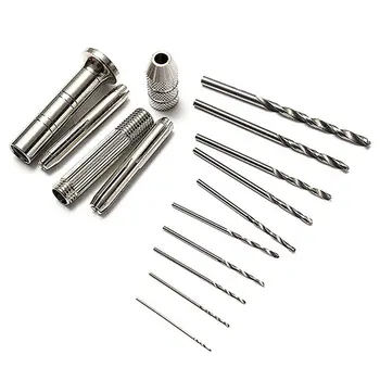 

THGS-1pcs Hand Drill and 10pcs Drill Bits Jewelers Sliding Drilling Metal Spiral Tool 0.7-3mm