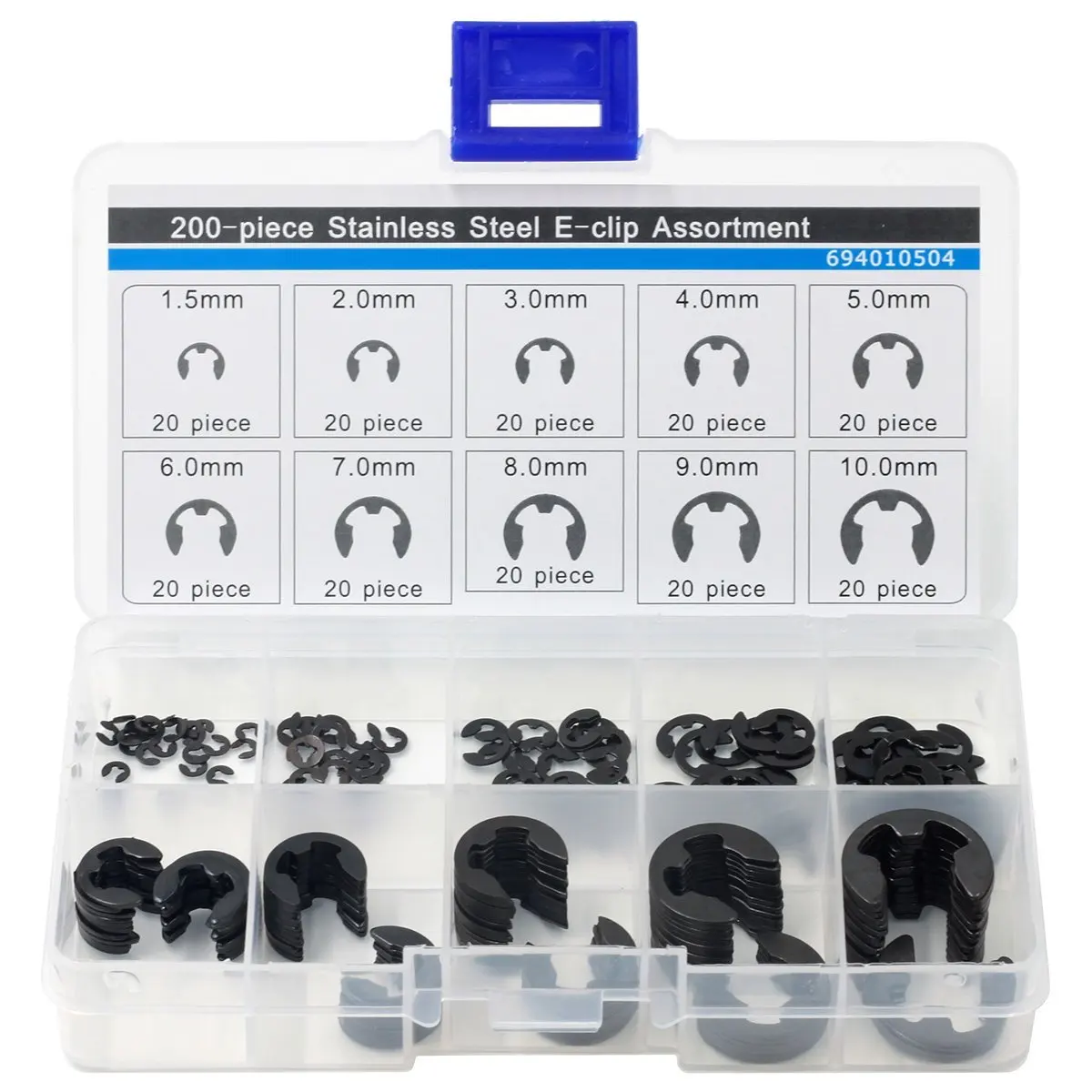 

External Retaining Ring E-Clip Assortment Set Pack of 200 pieces Spring Steel