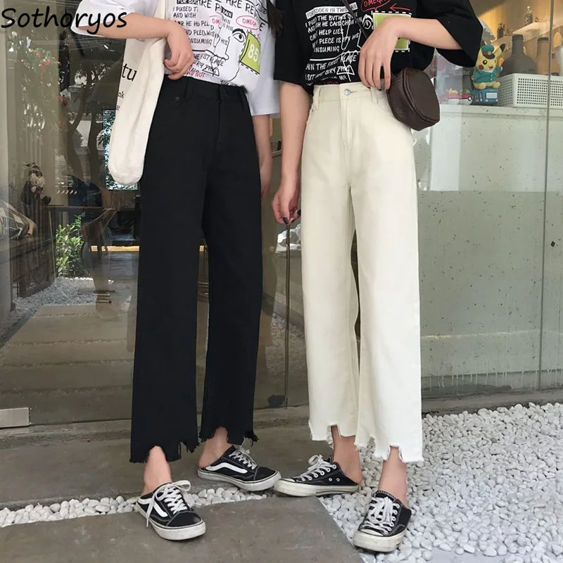 

Jeans Women Simple Elegant All-match Solid Straight Korean Style Womens Spring Autumn 2019 Chic Soft Ladies Daily High Quality
