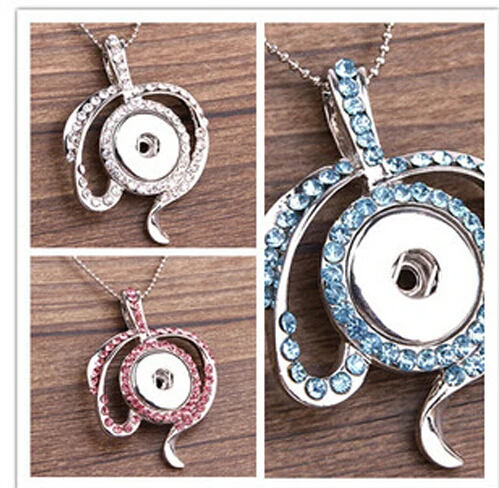 

2015 New 10PC mix corlors Free shipping HOT Fashion DIY Snaps Jewelry Silver Crystal Round Snaps Button Pendant Necklace