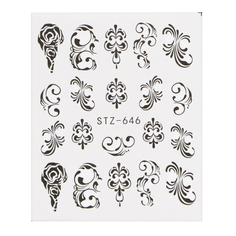 1 ورقة مسمار الفن زينة مسمار ملصقا DIY الأسود ألوان الموسيقى ملاحظة الأظافر تصاميم نقل المياه الشارات التصميم TRSTZ018-658