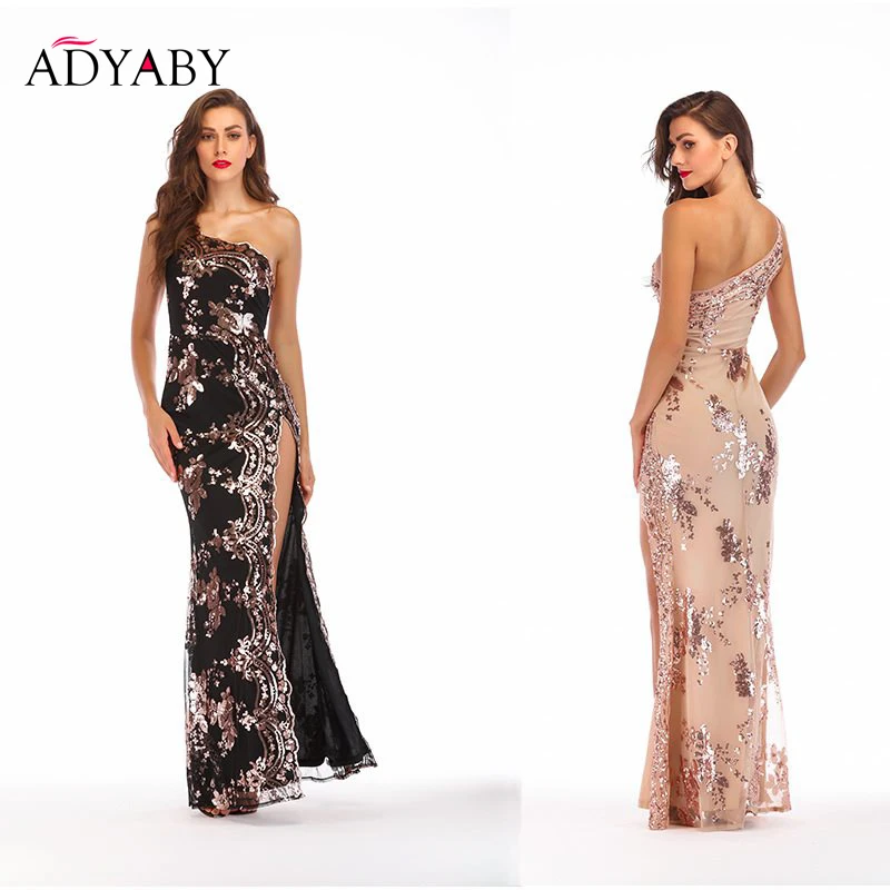 

Sequins New Arrivals Sexy Backless One Shoulder Dress High Split Long Dress Fashion Embroidery Women's Dress