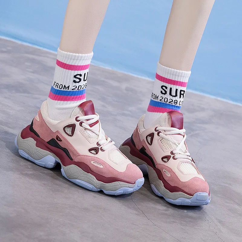 

2019 Yezi shoes female spring and summer Korean version of the wild mesh shoes leather Laos muffin thick-soled women's shoes.