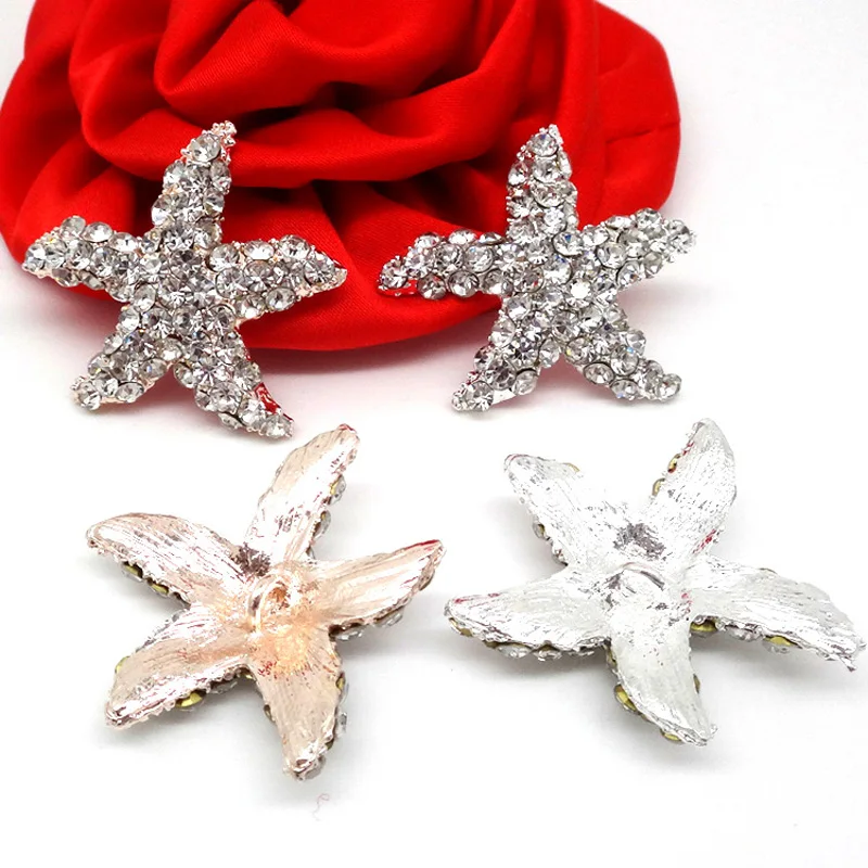 

30mm Gold and Silver color Crystal Starfish Rhinestone Metal Button with shank 120pcs RMM004-1