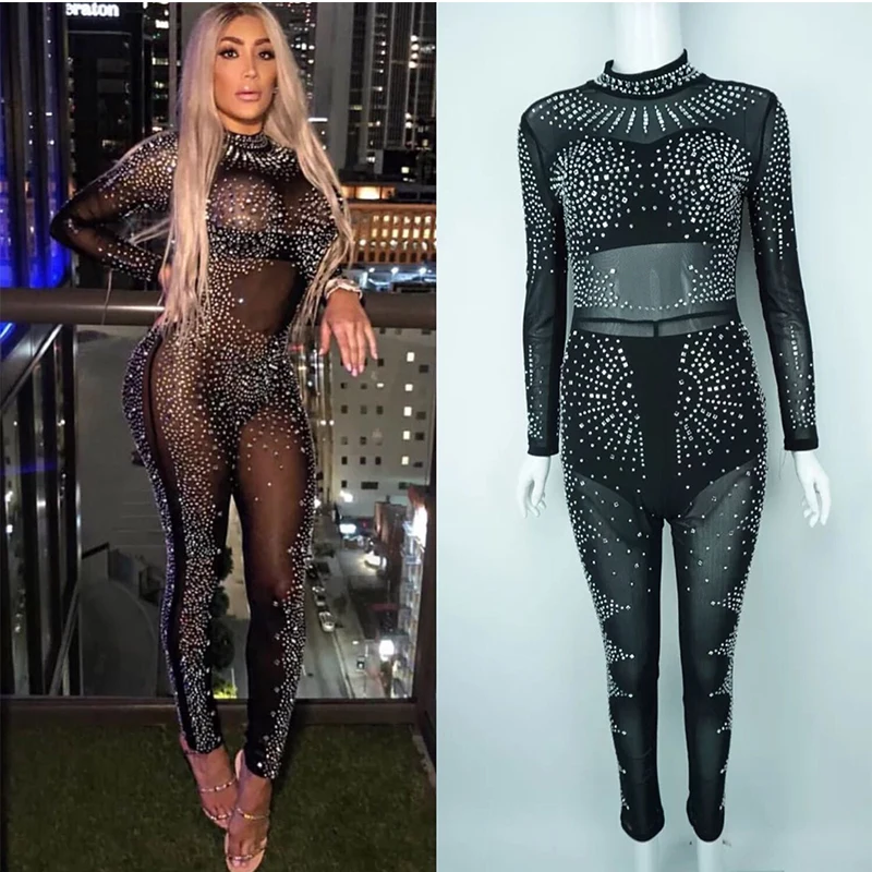 rhinestone jumpsuit black