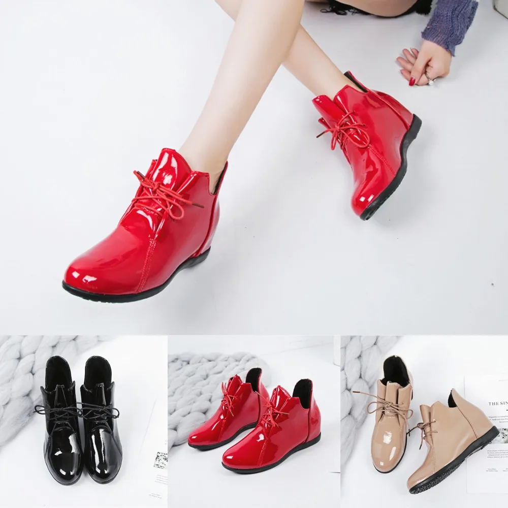 

red bota feminina inverno adulta com salto 2019 Women's Plus Velvet Heightening Non-slip Boots patent Leather Shoes Boots #4gh